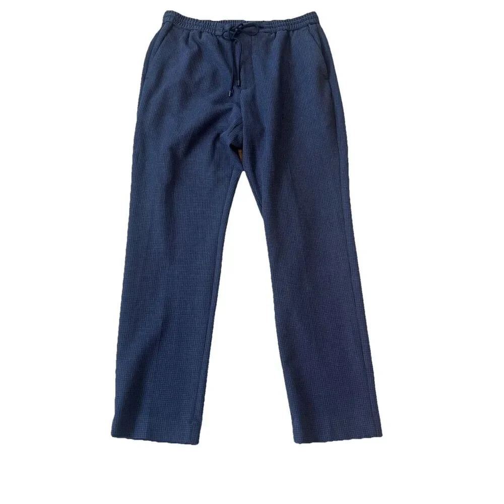 Express Mens Hyper Blue Checkered Stretch Drawstring Dress Pant Sz Actual 30X29